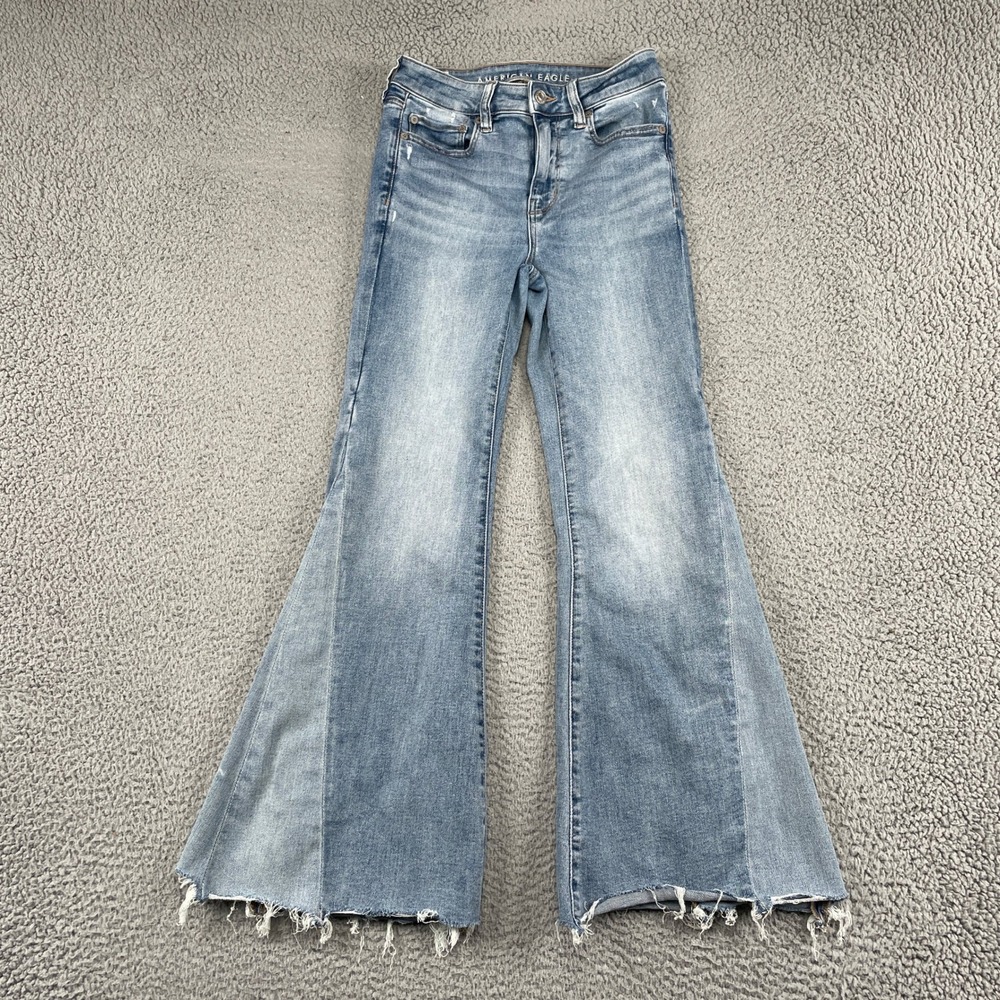 American Eagle Jeans Womens 4 Short Blue Festival Flare Next Level Stretch Hem